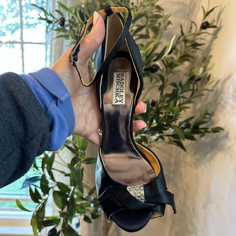 Badgley Mischka Satin Bow Ankle Strap Heels